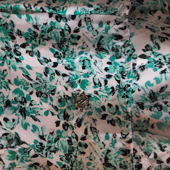 Adrienne Vittadini Short Sleeve Floral Blouse | White Turquoise Black | New! S/M - Picture 10 of 14